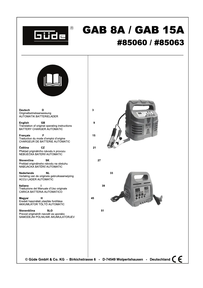 Page 1 de la notice Manuel utilisateur Güde GAB 15A