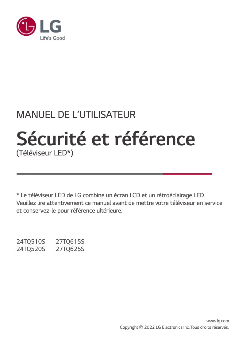 Page 1 de la notice Manuel utilisateur LG 24TQ510S