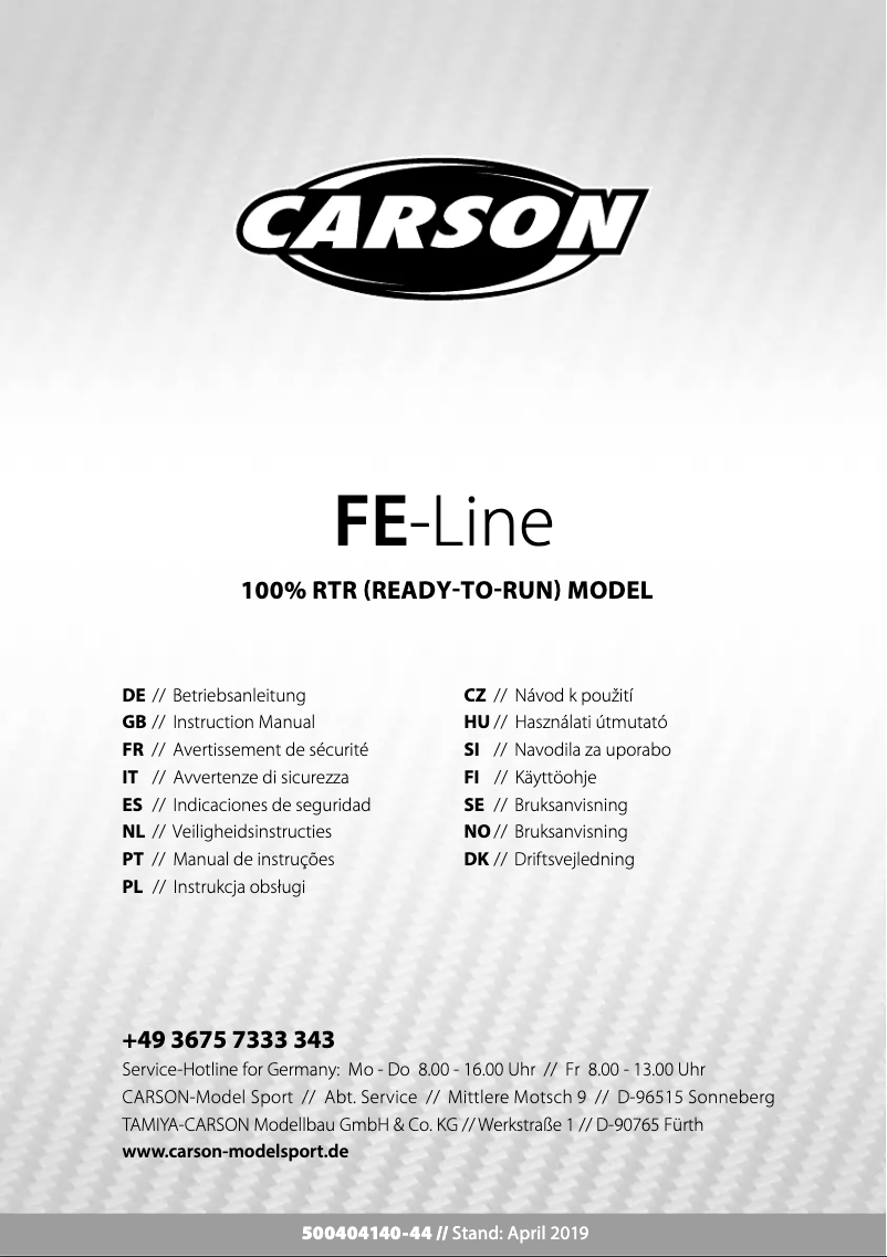Page n°1 - Manuel utilisateur Carson Race Dragon FE