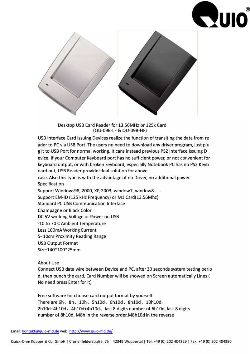 Page 1 de la notice Manuel utilisateur QUIO QU-09B-LF