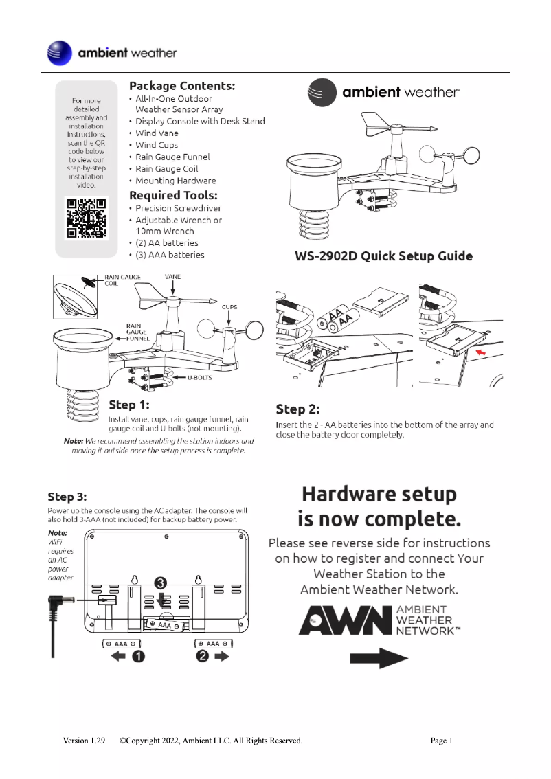Page n°1 - Manuel utilisateur Ambient Weather WS-2902D