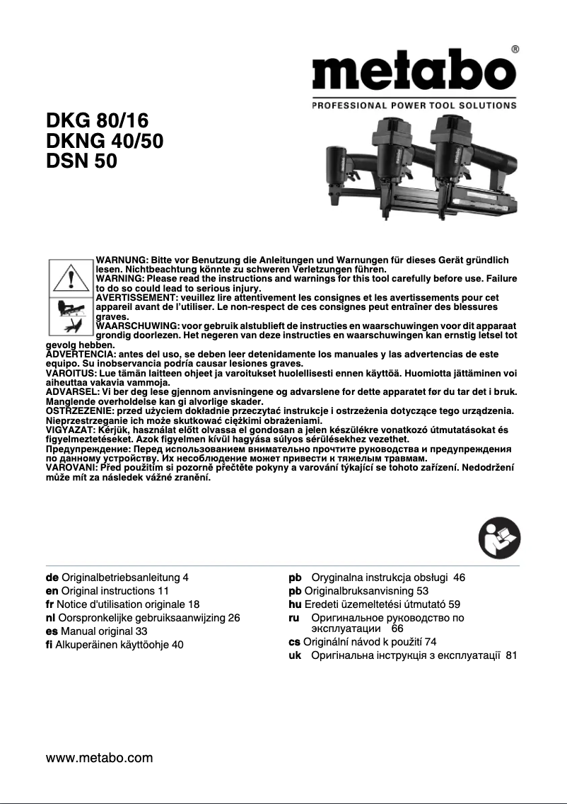 Page n°1 - Manuel utilisateur Metabo DKNG 40/50