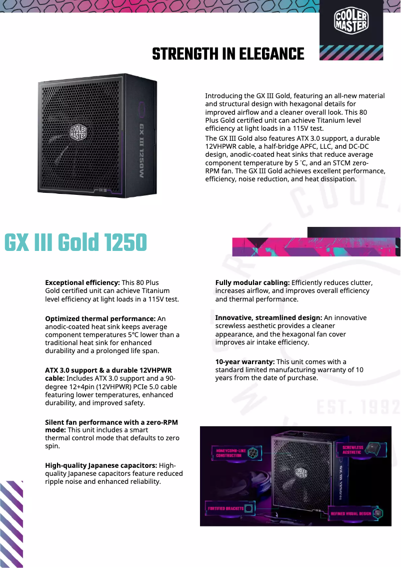 Page 1 de la notice Fiche technique Cooler Master GX III Gold 1250