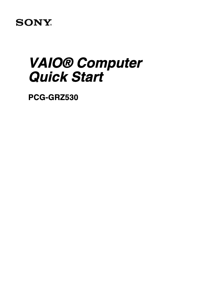Page n°1 - Guide d'installation Sony Vaio PCG-GRZ530