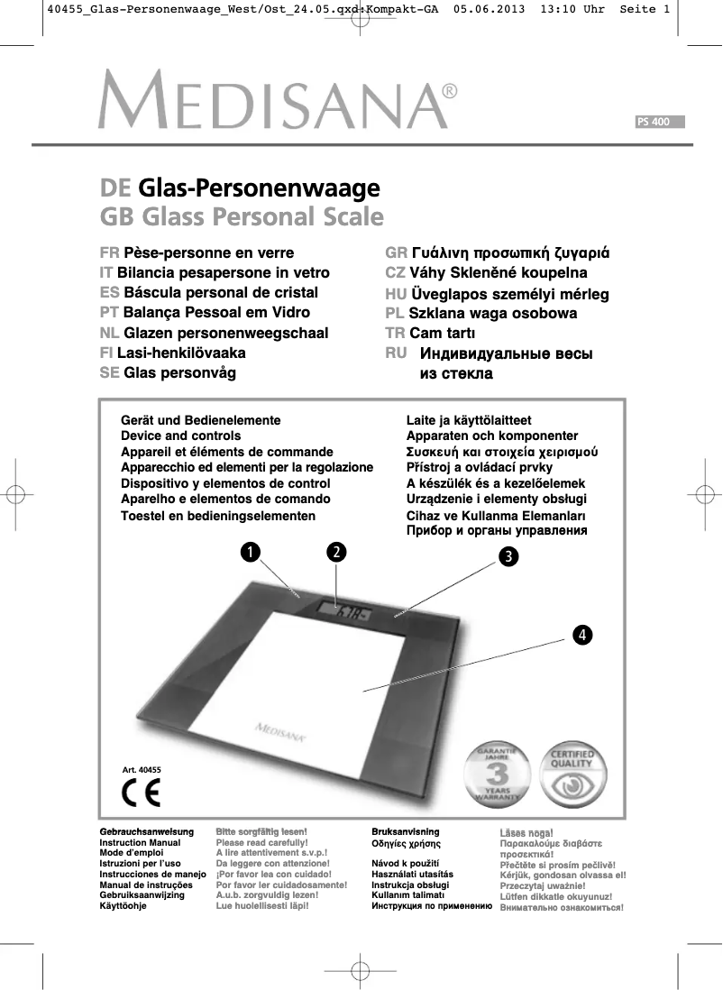 Page 1 de la notice Manuel utilisateur Medisana PS400