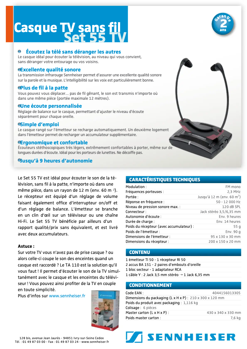 Page 1 de la notice Fiche technique Sennheiser SET 55 TV