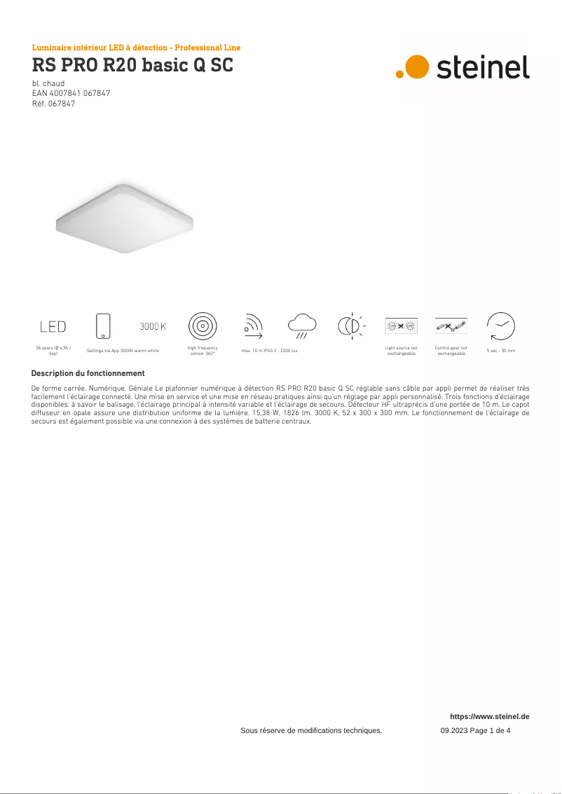 Página 1 del manual Ficha técnica Steinel RS PRO R20 Basic Q SC