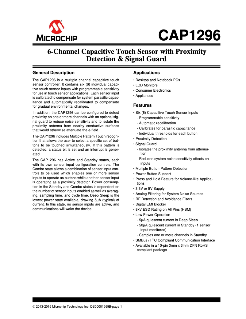 Page 1 de la notice Manuel utilisateur Microchip CAP1296