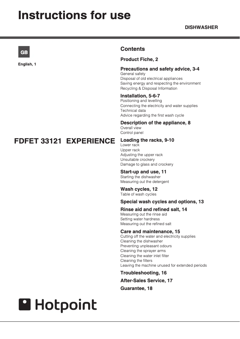 Image de la première page du manuel de l'appareil FDFET 33121 K Ecotech