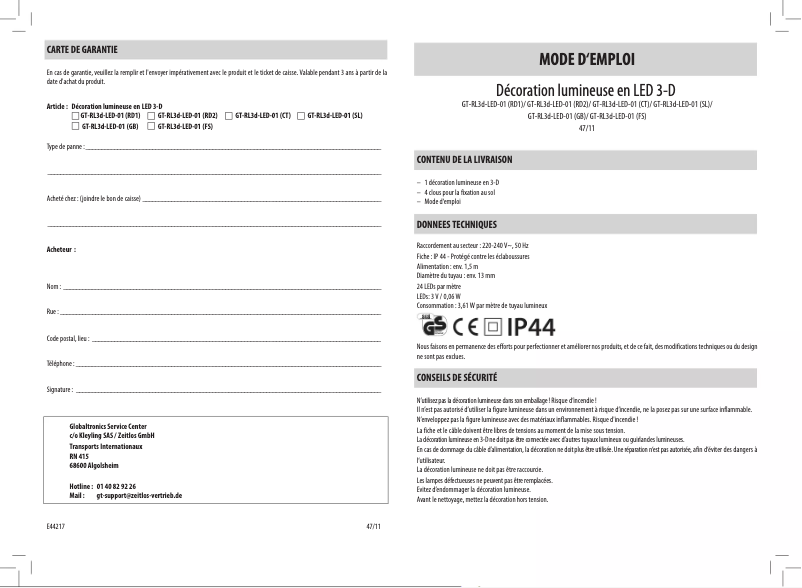 Page 1 de la notice Manuel utilisateur PANA GT-RL3d-LED01