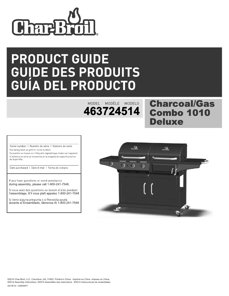 Page 1 de la notice Manuel utilisateur Char-Broil Combo 1010 Deluxe