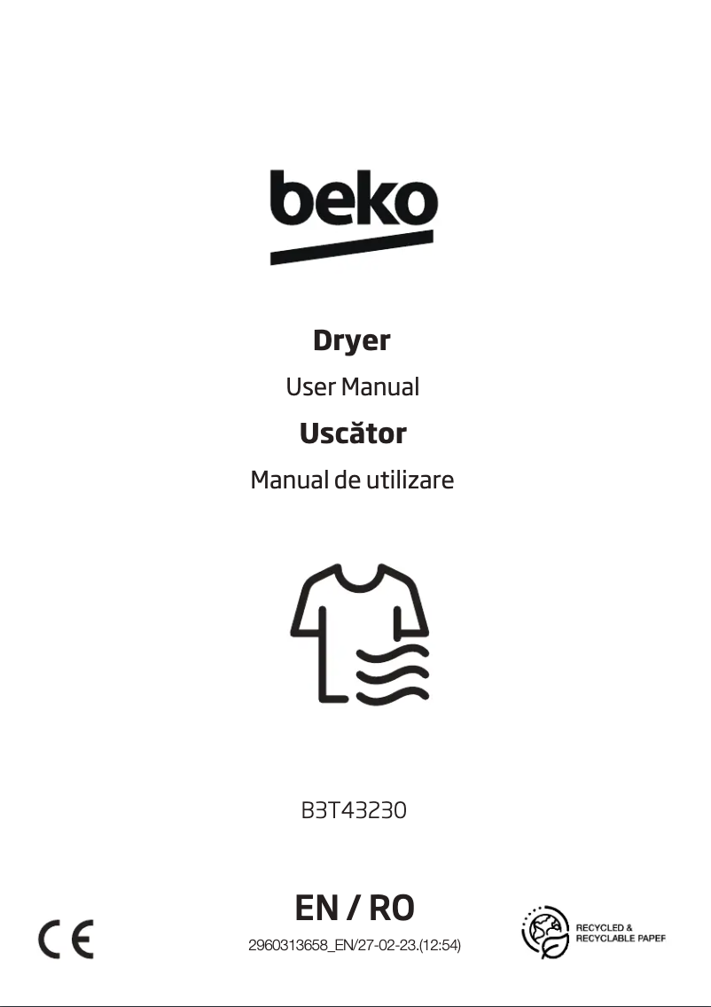 Page 1 de la notice Manuel utilisateur Beko B3T43230