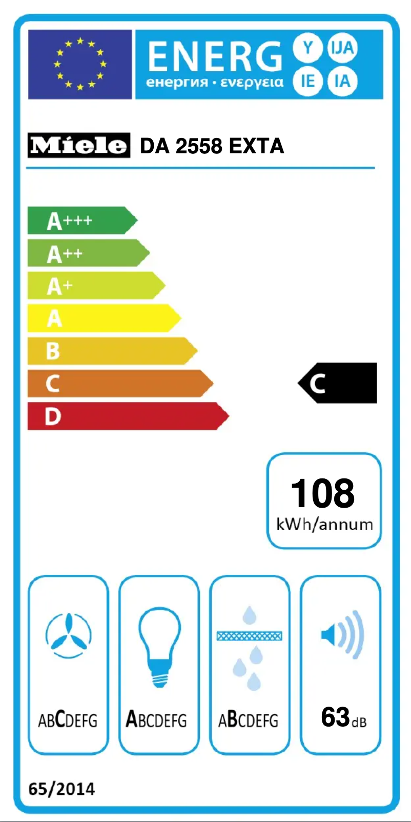 Página 1 del manual Etiqueta energética Miele DA 2558 EXTA