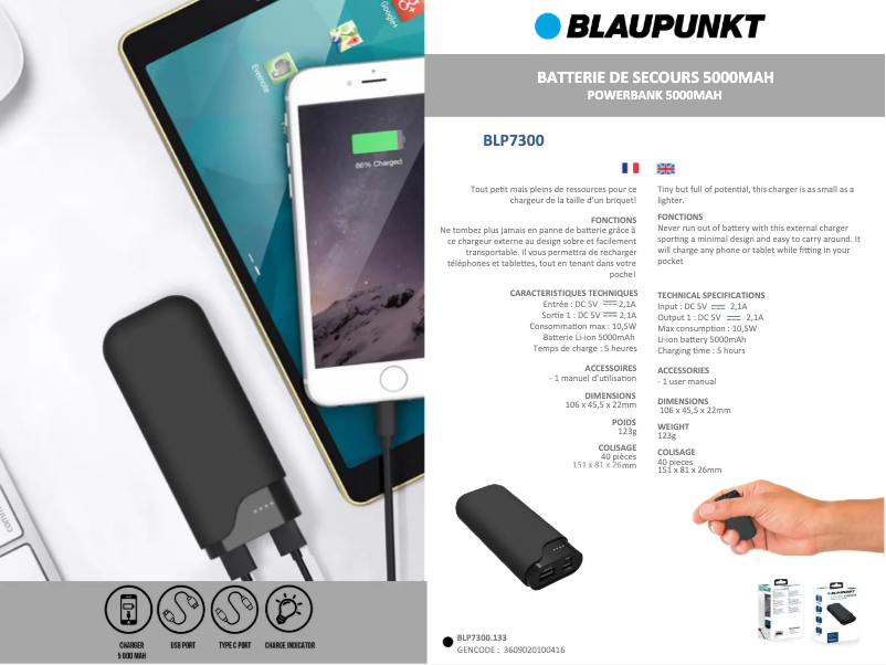 Page 1 de la notice Manuel utilisateur Blaupunkt BLP7300