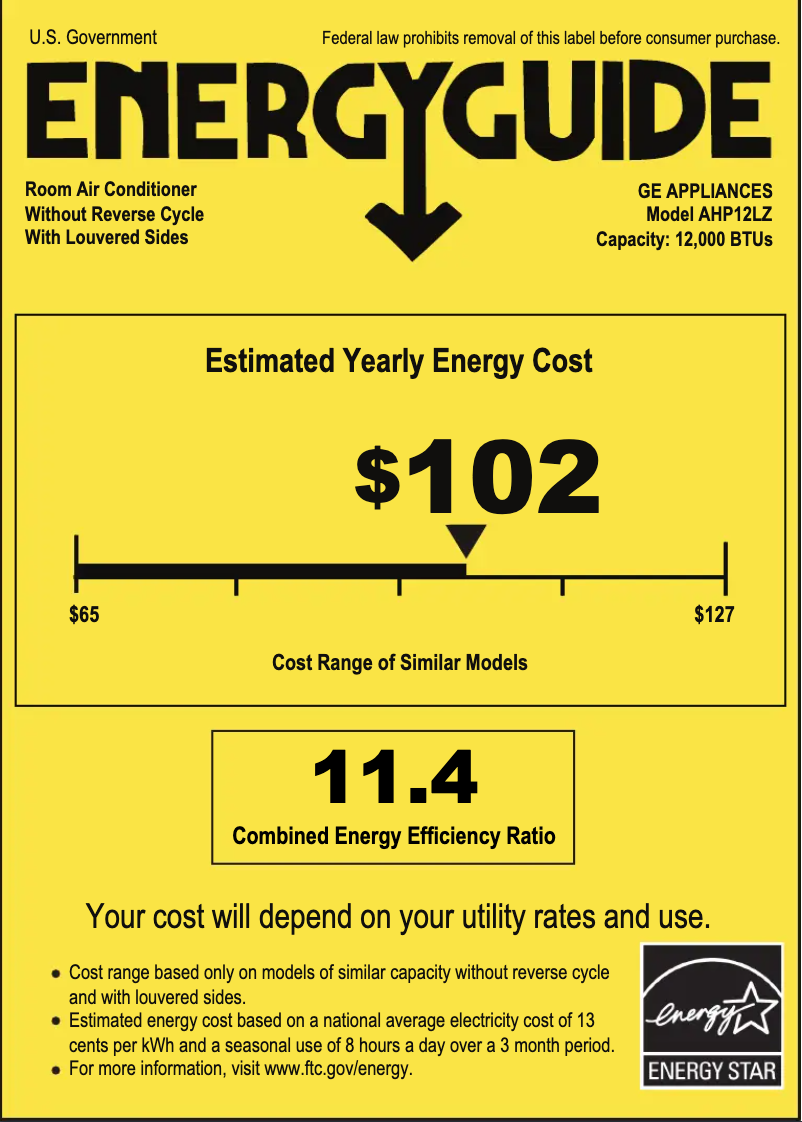 Page 1 de la notice Label énergétique GE AHP12LZ