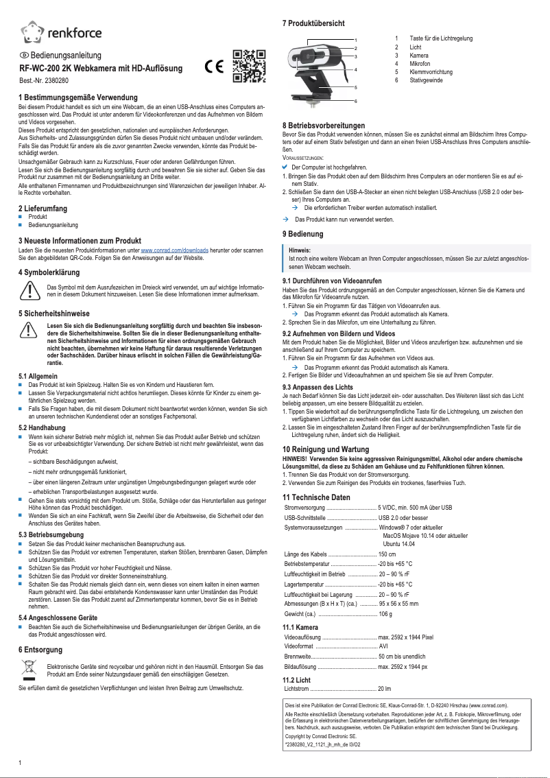 Page 1 de la notice Manuel utilisateur Renkforce RF-WC-200