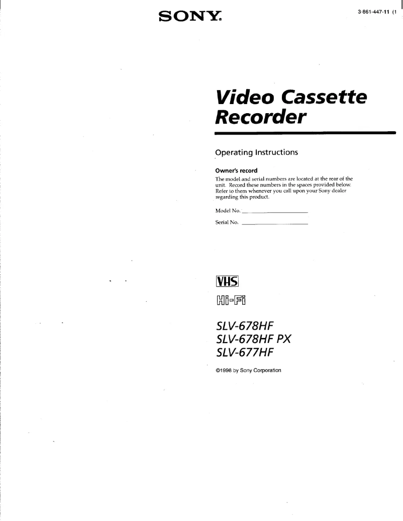 Page n°1 - Manuel utilisateur Sony SLV-677HF