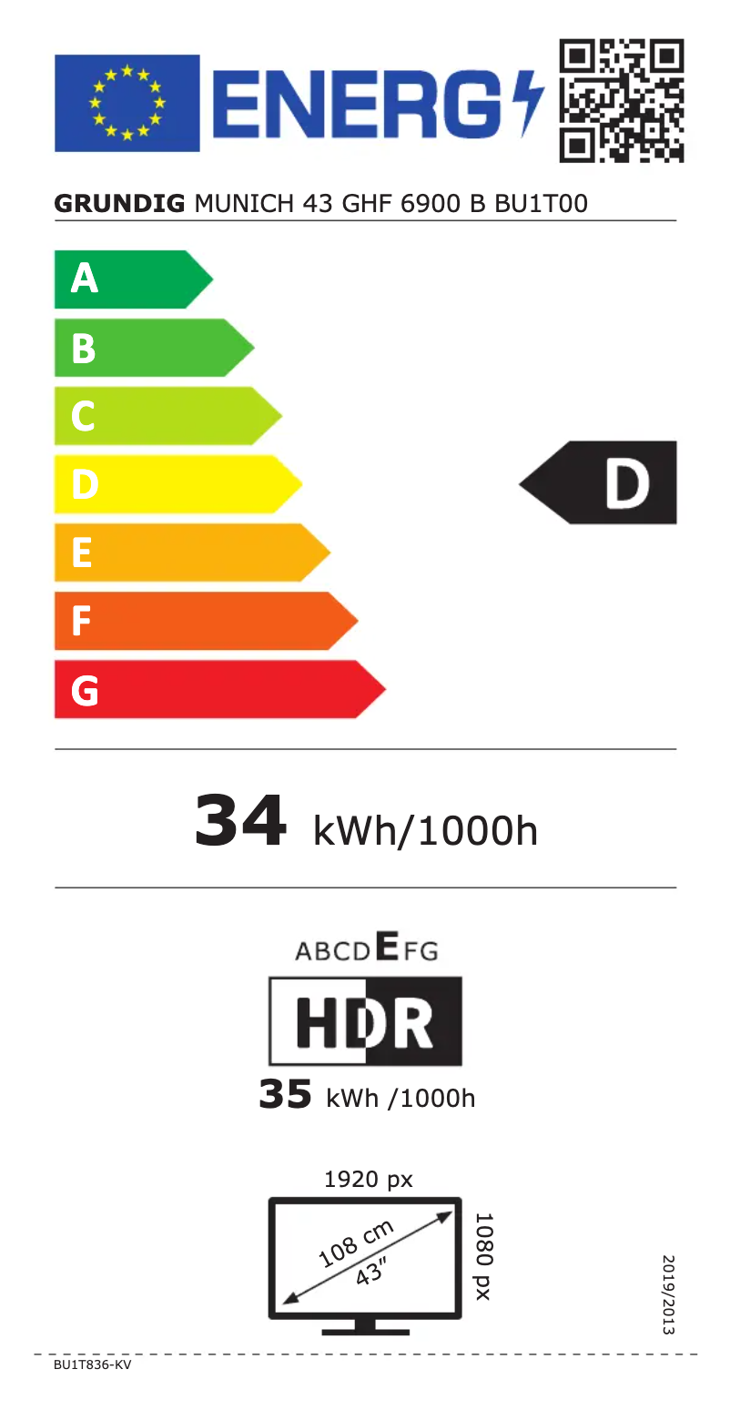 Page n°1 - Label énergétique Arçelik MUNICH 43 GHF 6900 B