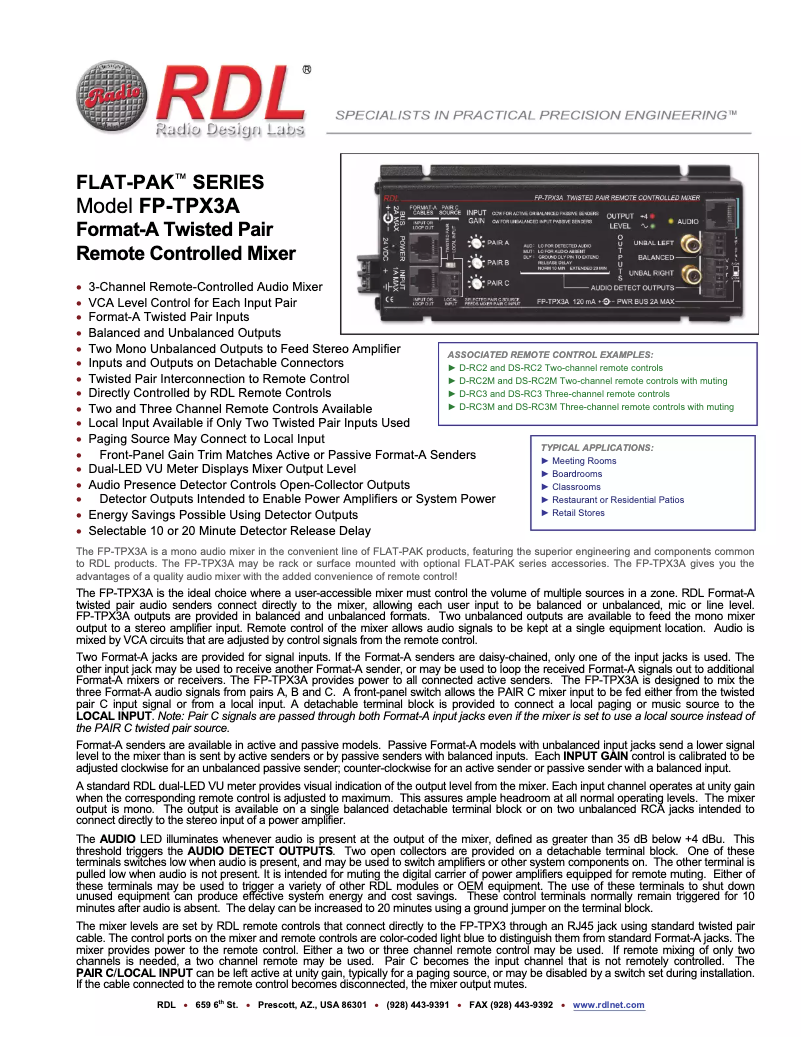 Page 1 de la notice Manuel utilisateur RDL FP-TPX3A