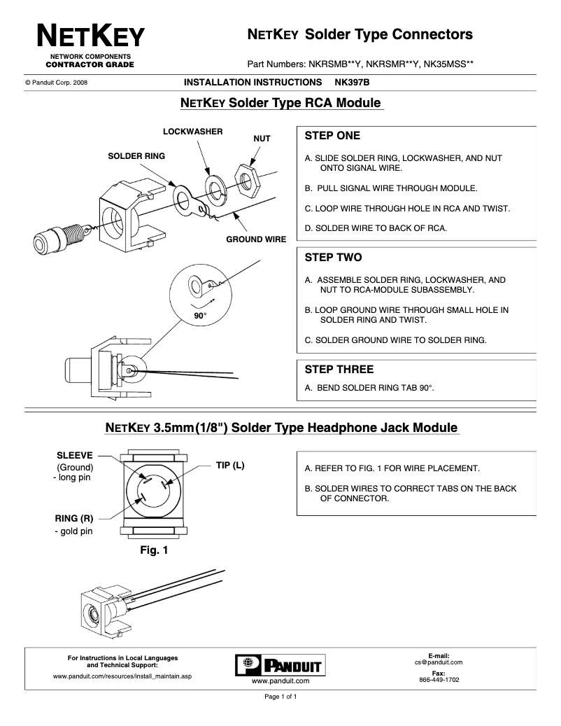 Page n°1 - Manuel utilisateur Panduit NK35MSCIW