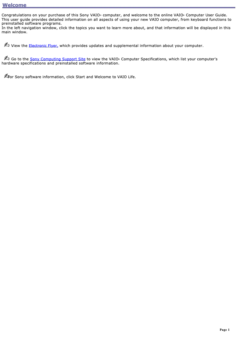 Página 1 del manual Manual de usuario Sony Vaio PCG-V505DH