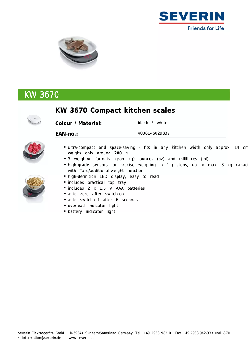 Page 1 de la notice Manuel utilisateur Severin KW 3670