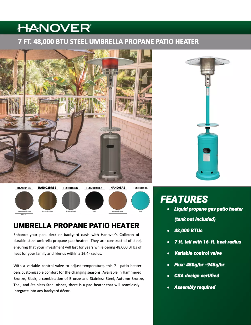 Page 1 de la notice Fiche technique Hanover HAN001BR