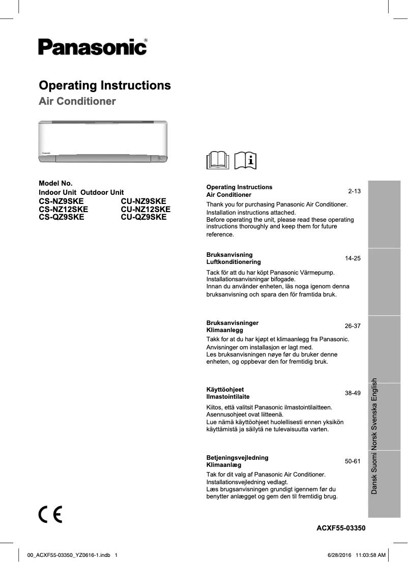 Page 1 de la notice Manuel utilisateur Panasonic CU-NZ9SKE