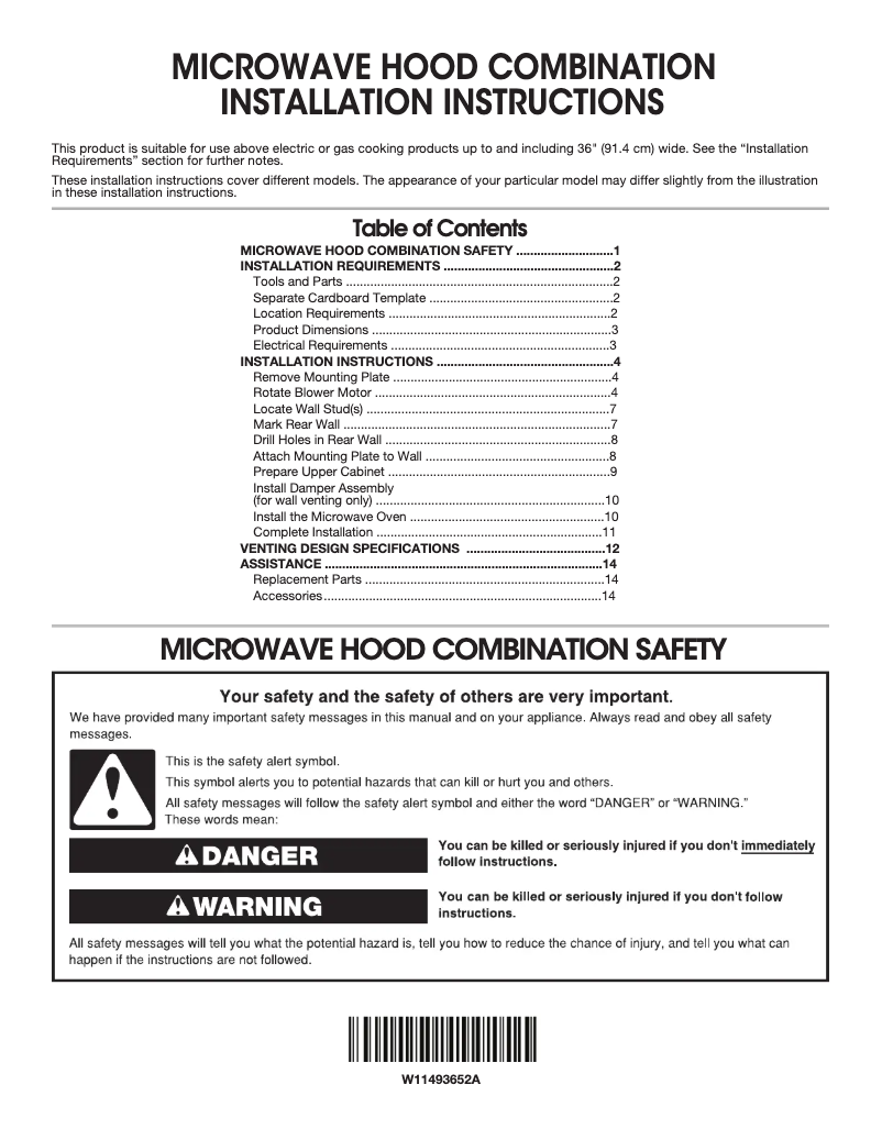 Page 1 de la notice Guide d'installation Whirlpool WMHA9019HV