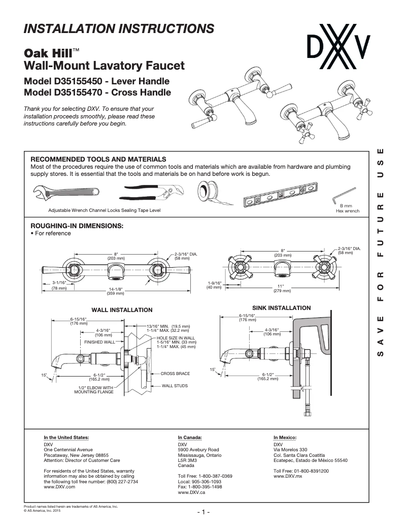 Página 1 del manual Manual de usuario Dxv Oak Hill D35155470