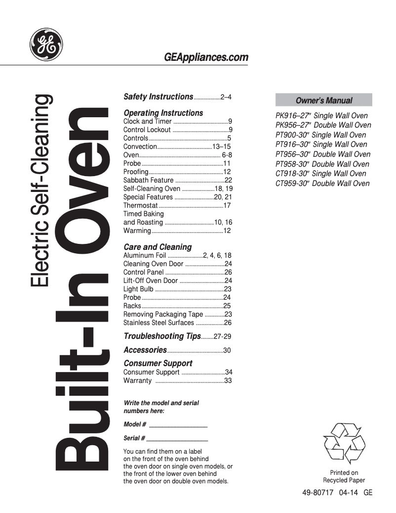 Página 1 del manual Manual de usuario GE CT918STSS Cafe