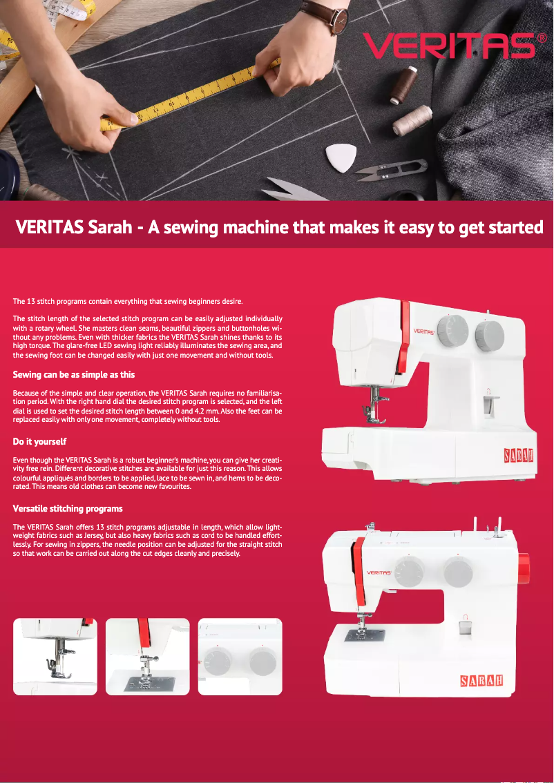 Page 1 de la notice Fiche technique Veritas Sarah