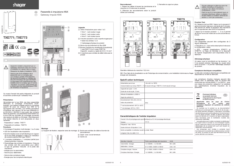 Page n°1 - Manuel utilisateur Hager TXE771