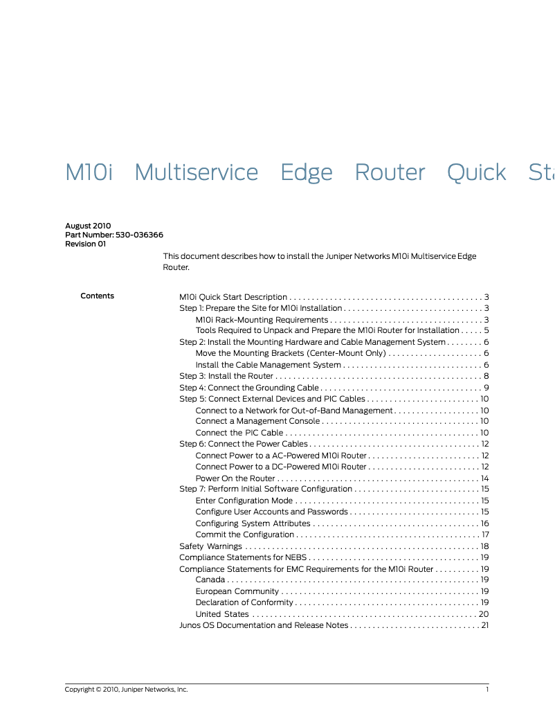 Page n°1 - Manuel utilisateur Juniper M10i