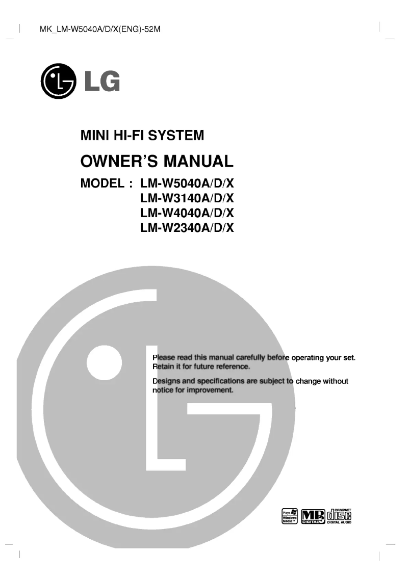 Page 1 de la notice Manuel utilisateur LG LM-W2340