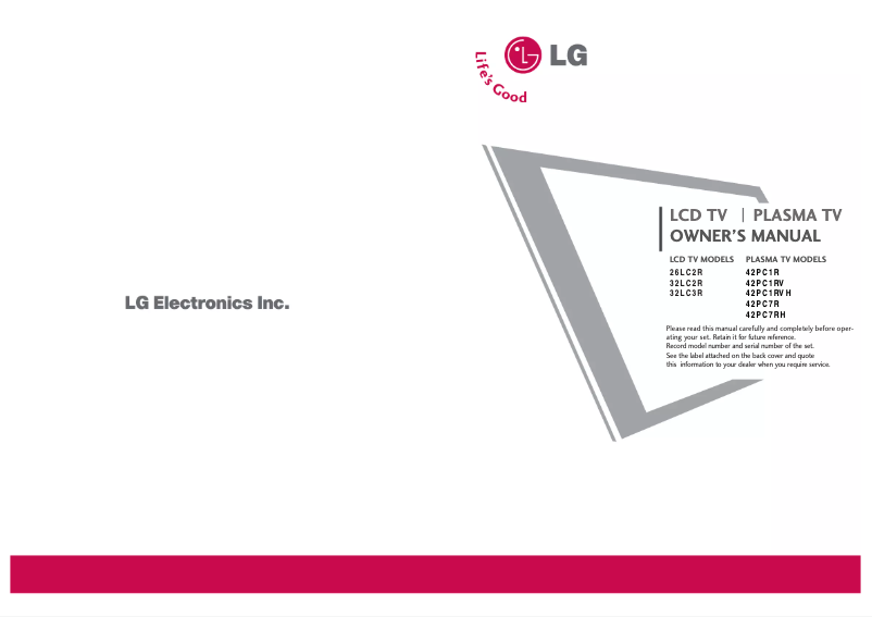 Page 1 de la notice Manuel utilisateur LG 42PC7RH