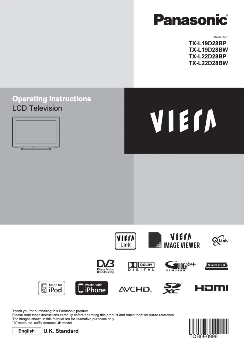 Page 1 de la notice Manuel utilisateur Panasonic Viera TX-L22D28BW