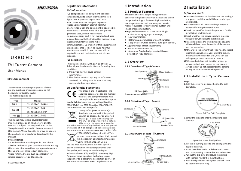 Image de la première page du manuel de l'appareil DS-2CE16D1T-IR(2.8MM)