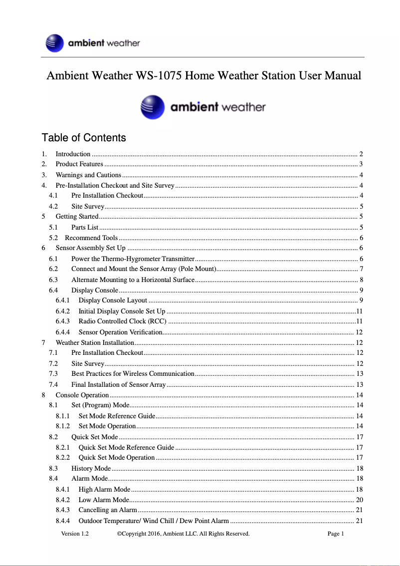 Image de la première page du manuel de l'appareil WS-1075