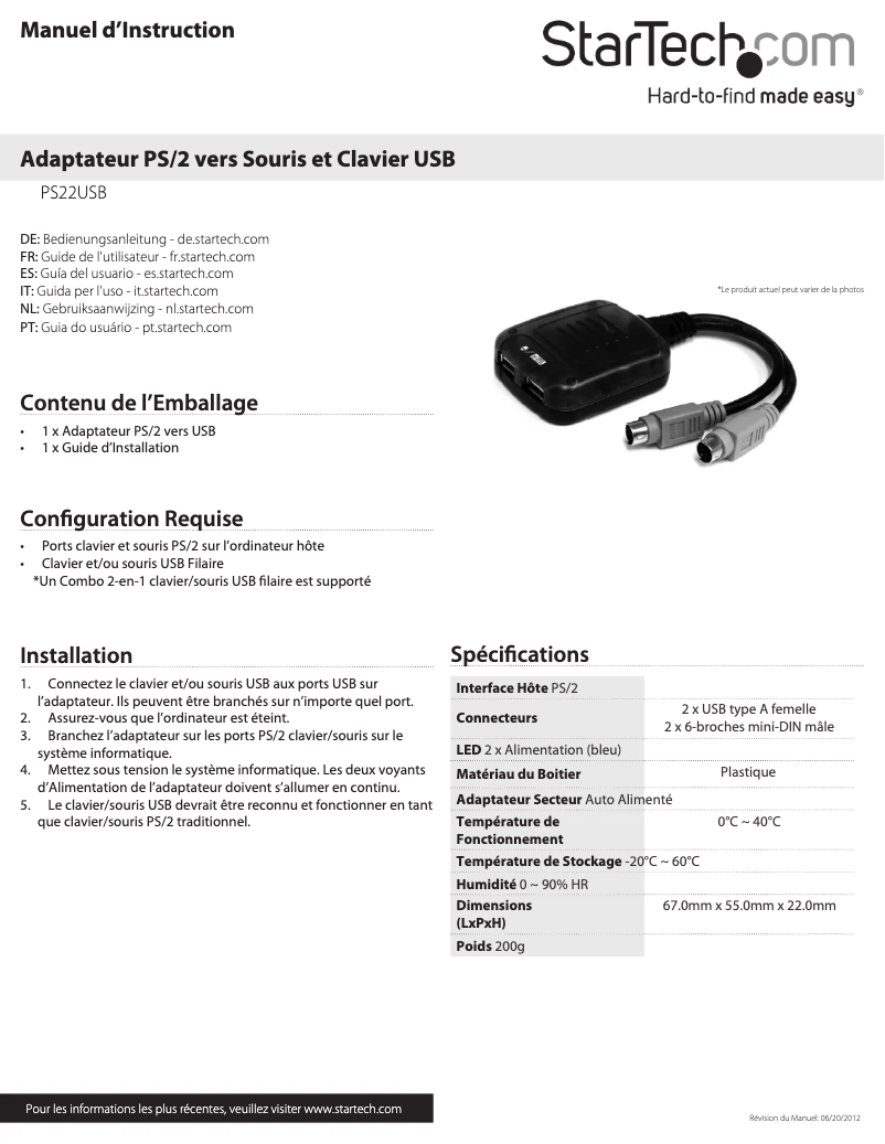 Page 1 de la notice Manuel utilisateur StarTech.com PS22USB