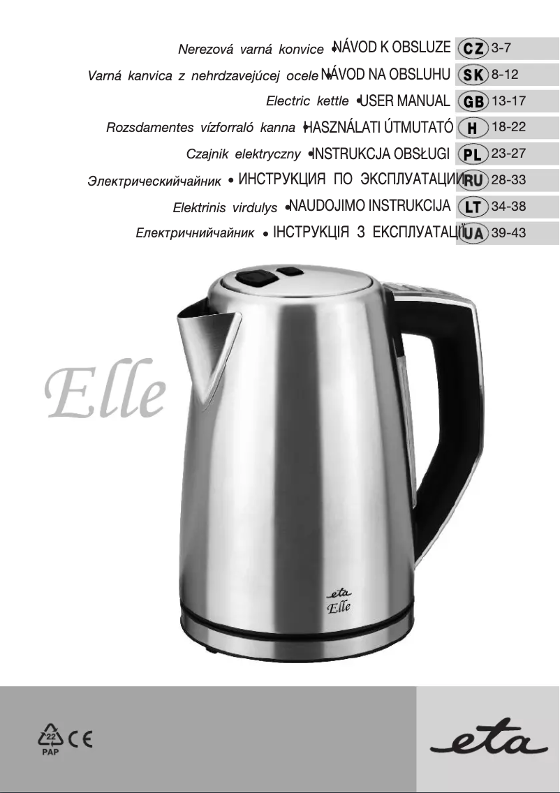 Page 1 de la notice Manuel utilisateur Eta Elle
