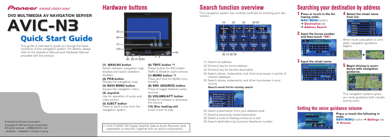 Page 1 de la notice Guide de démarrage rapide Pioneer AVIC-N3