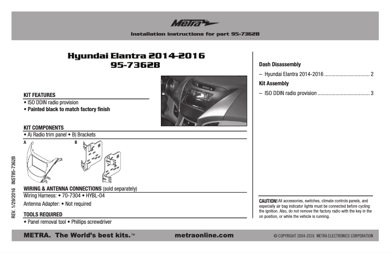 Page n°1 - Guide d'installation Metra 95-7362B