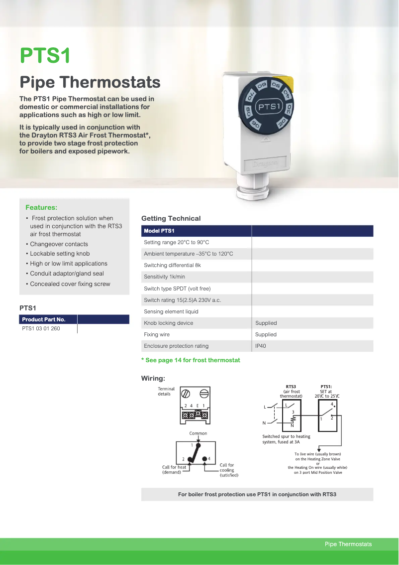 Page 1 de la notice Fiche technique Drayton PTS1