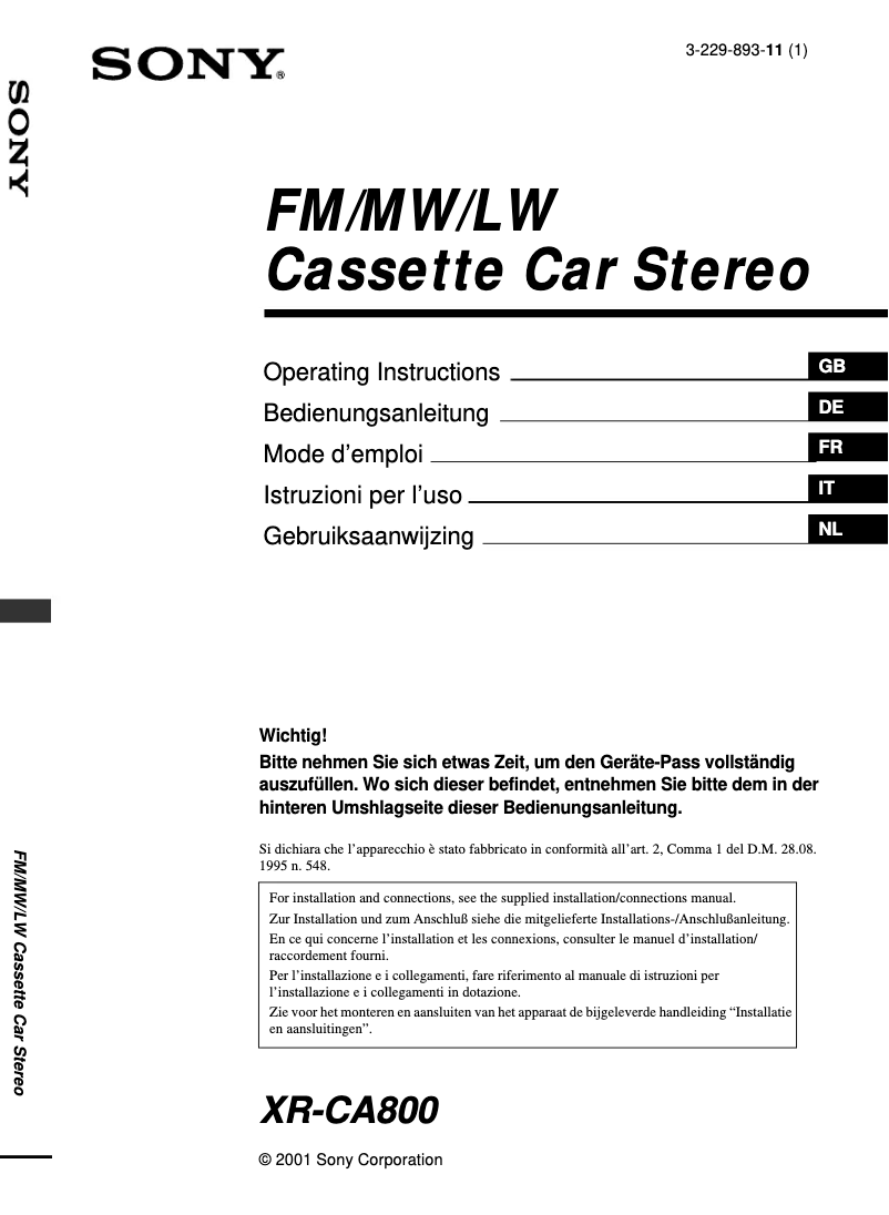 Image de la première page du manuel de l'appareil XR-CA800