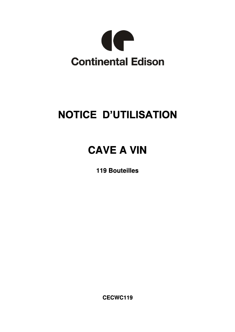 Page n°1 - Manuel utilisateur Continental Edison CECWC119