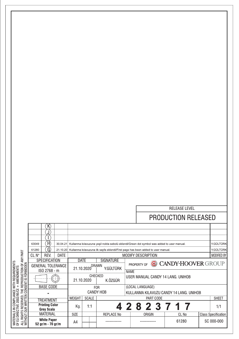Page n°1 - Manuel utilisateur Candy CHW7AV4WGT