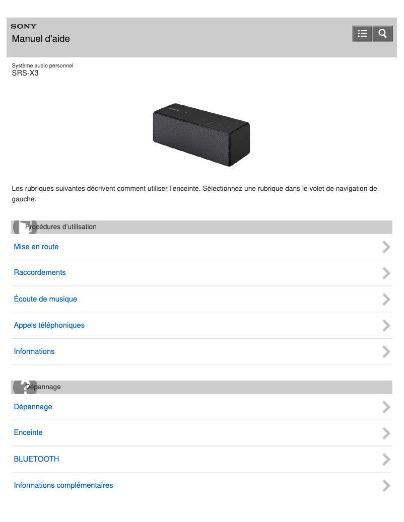 Image de la première page du manuel de l'appareil SRS-X3