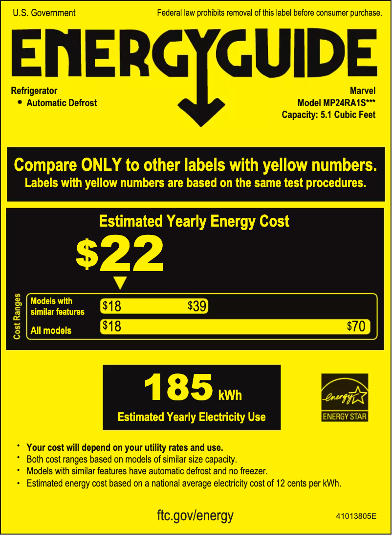 Page 1 de la notice Label énergétique Marvel MP24RAS4LS