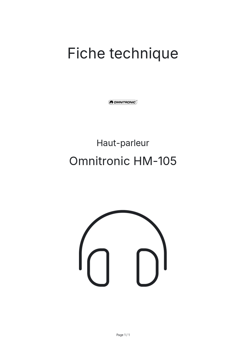 Page n°1 - Fiche technique Omnitronic HM-105